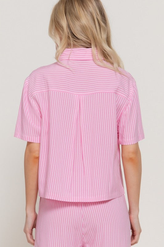 Pink Striped Button Down Blouse