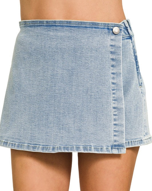 Denim Wrap Front Skort
