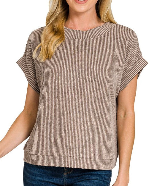 Mocha Ribbed Cap Sleeve Top
