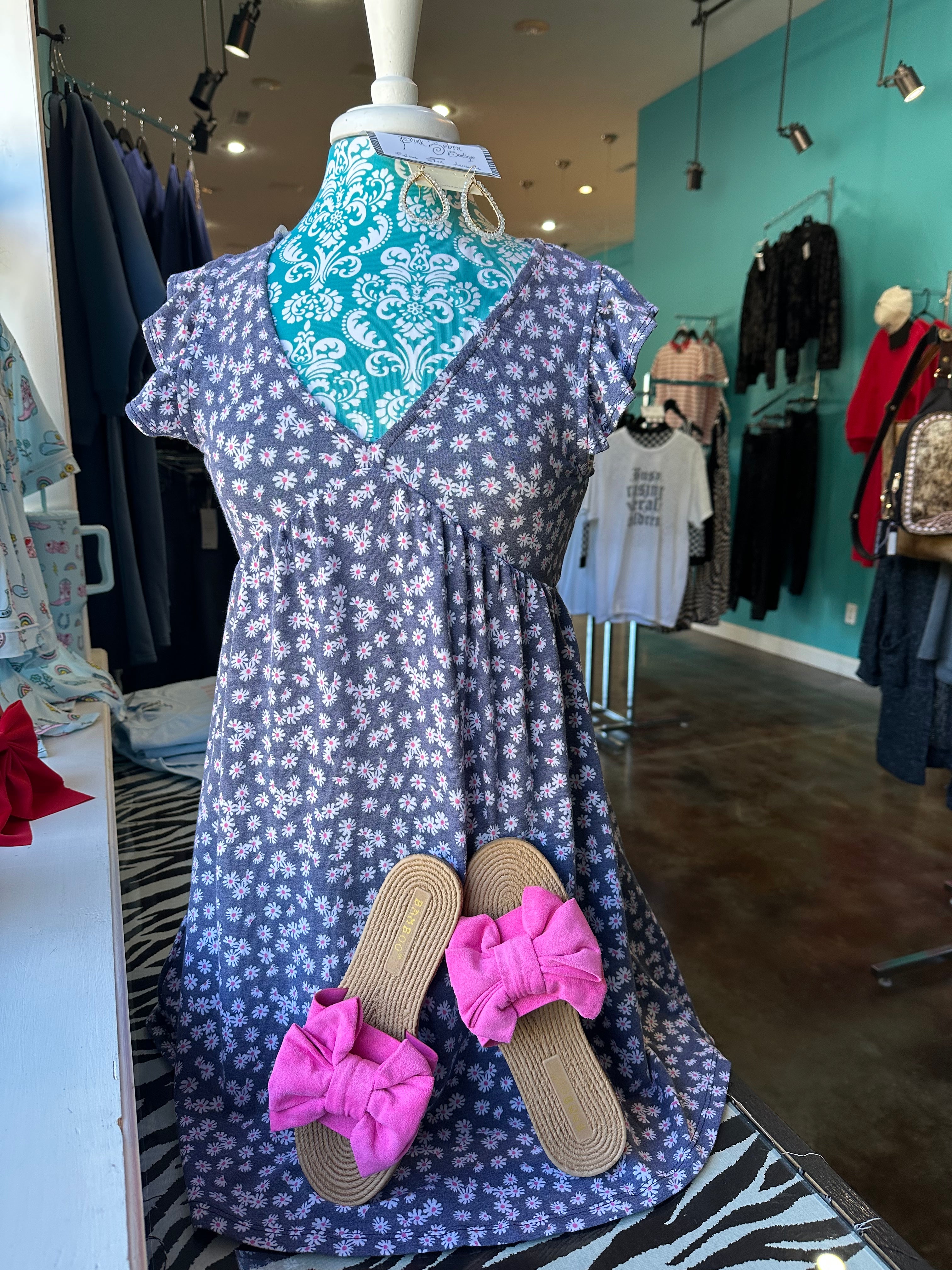 Blue & Pink Floral Swing Dress