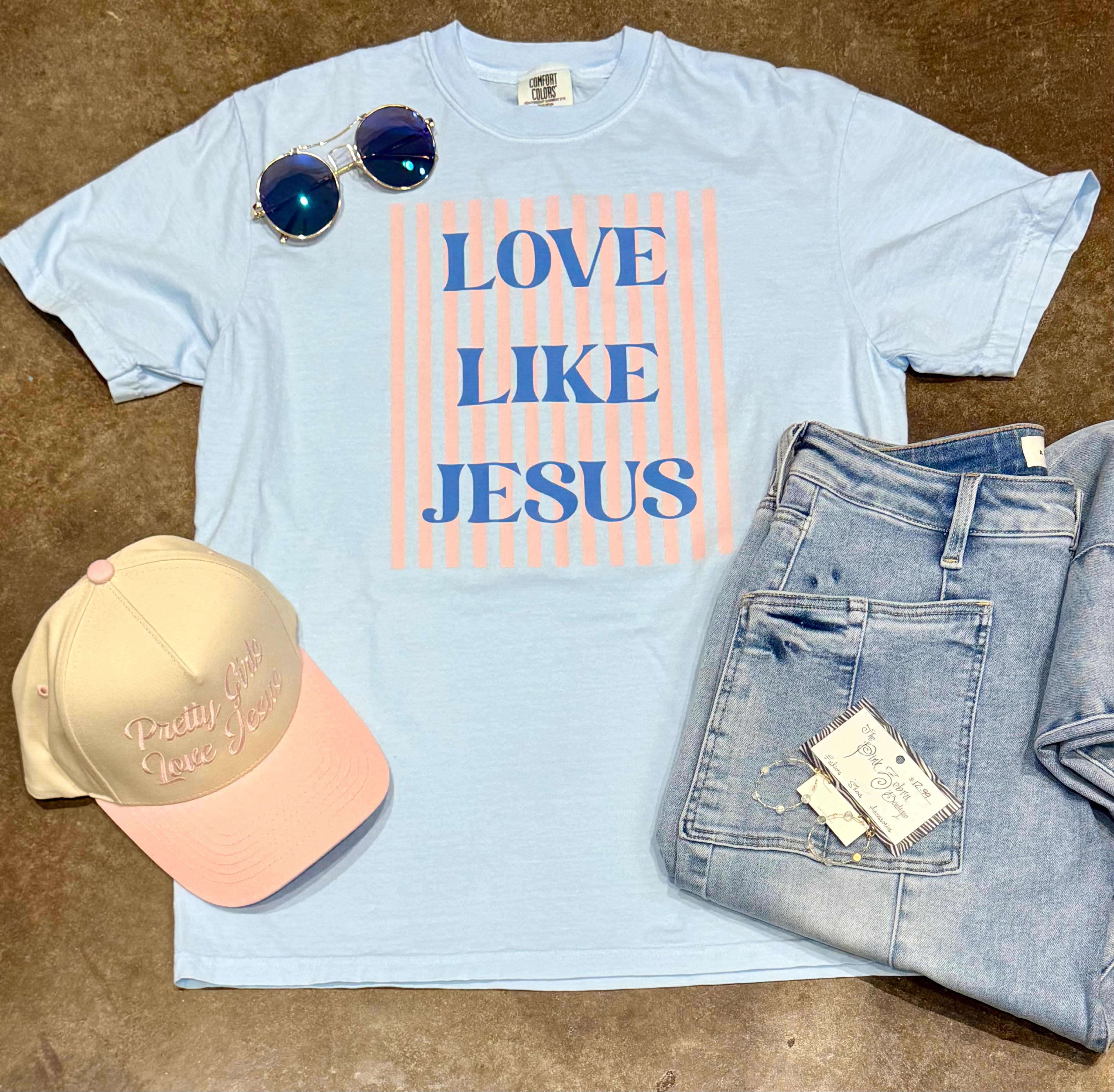 Blue Love Like Jesus Striped Tee