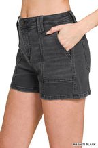 Washed Black Utility Pocket Shorts