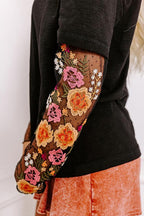 Black Tee w/ Floral Mesh Sleeves