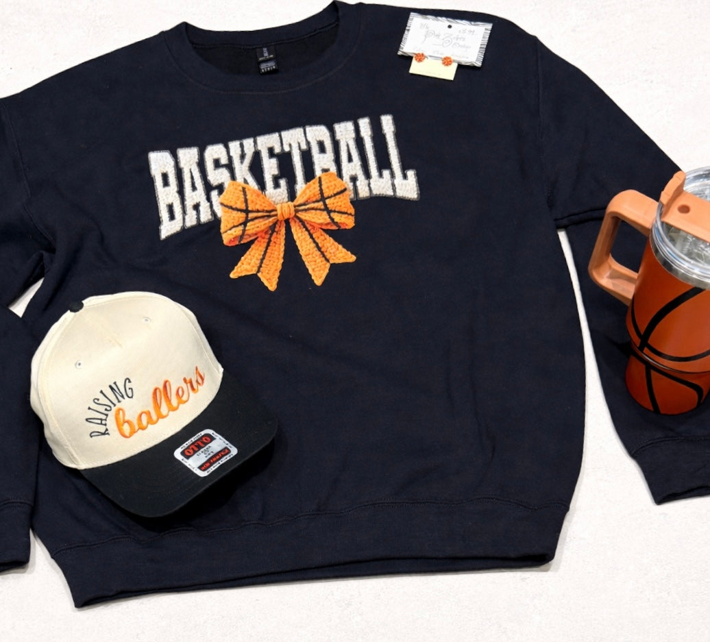 Crochet Basketball Bow Crewneck