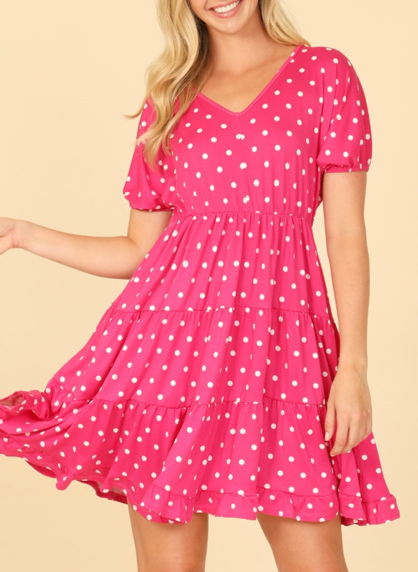 Pink Polka Dot Tiered Dress