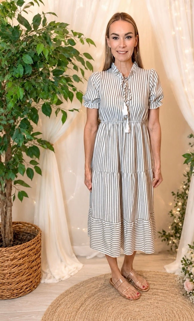 Green Striped Tiered Dress