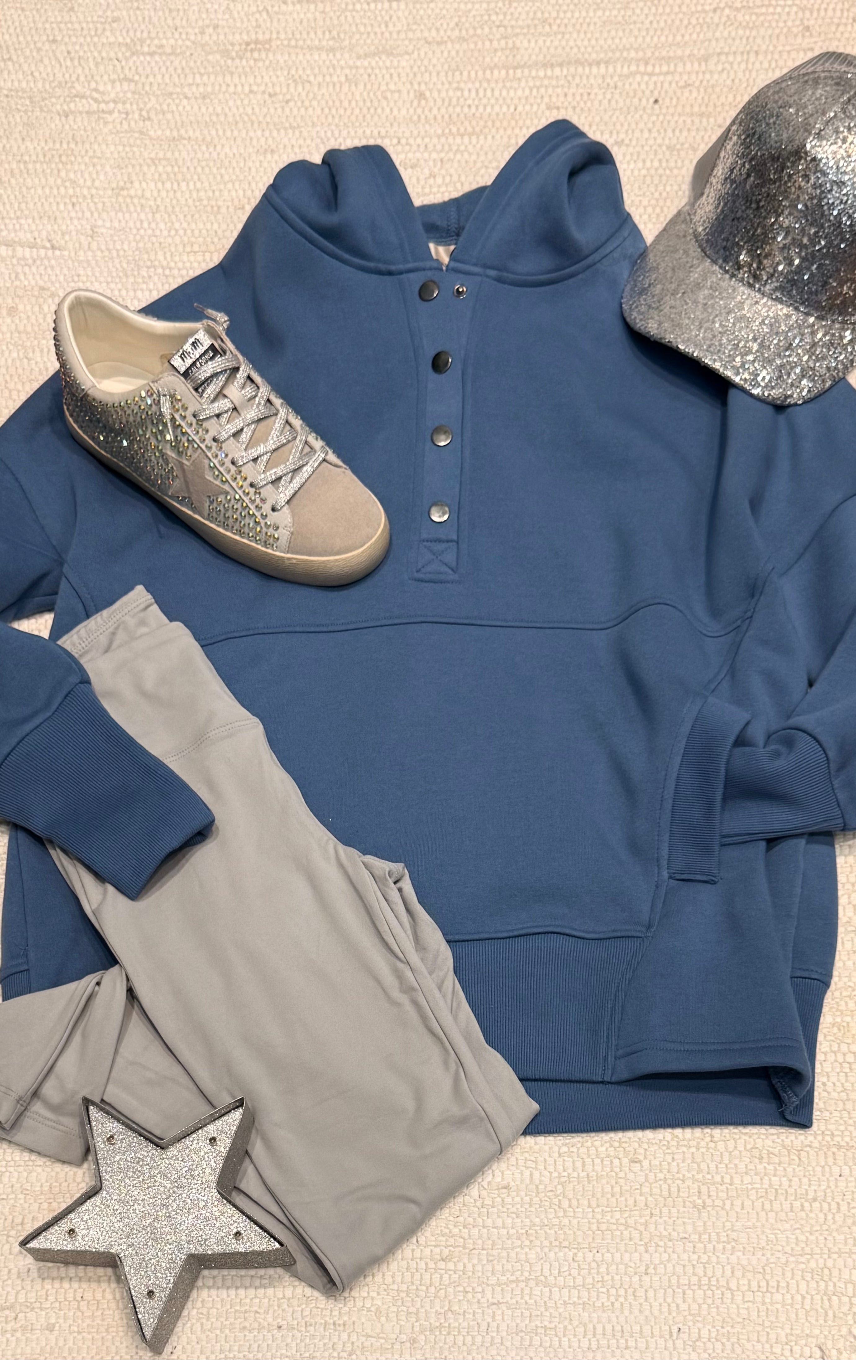 Dusty Blue Half Snap Hoodie