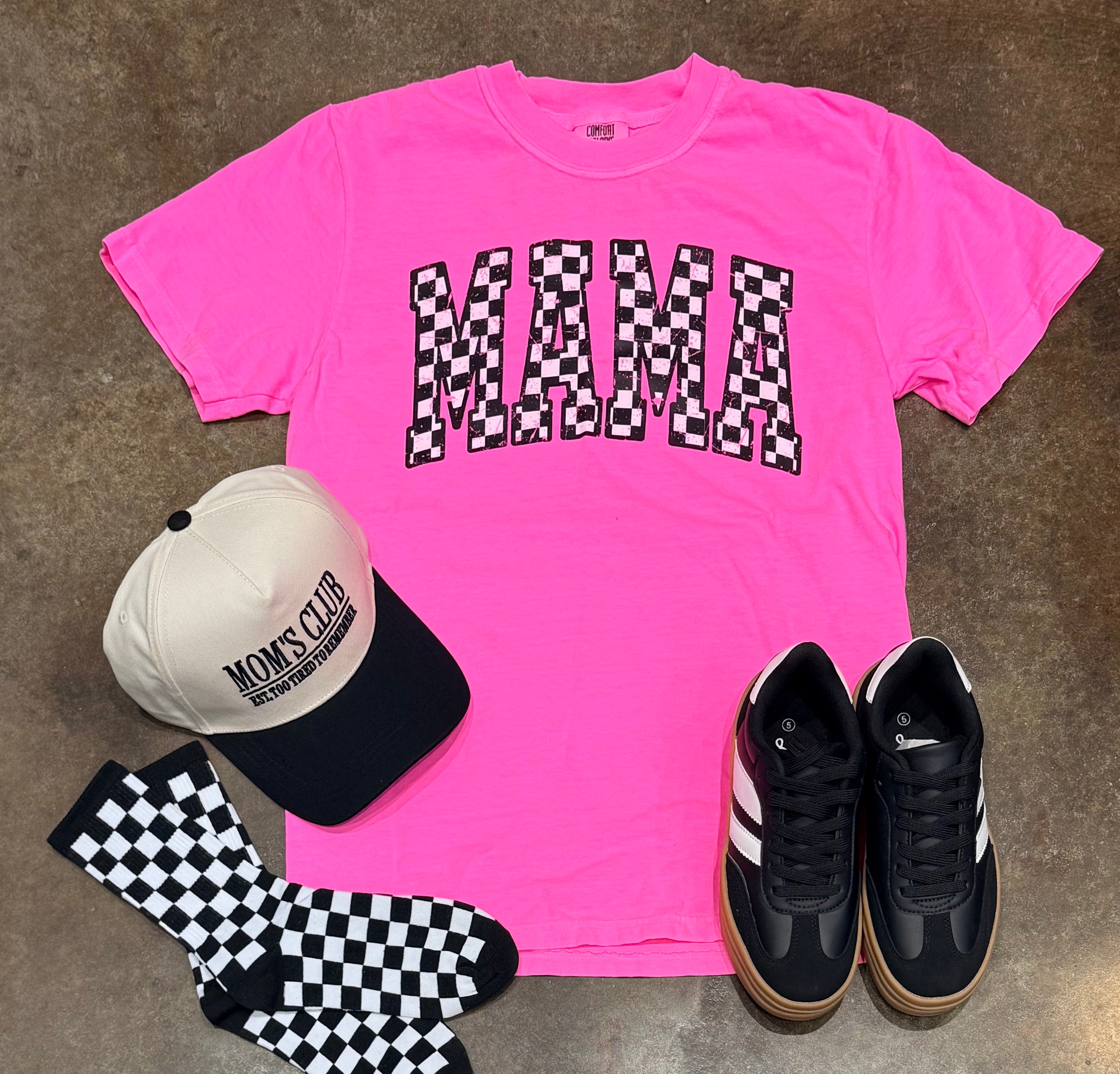 Neon Pink Mama Check Tee
