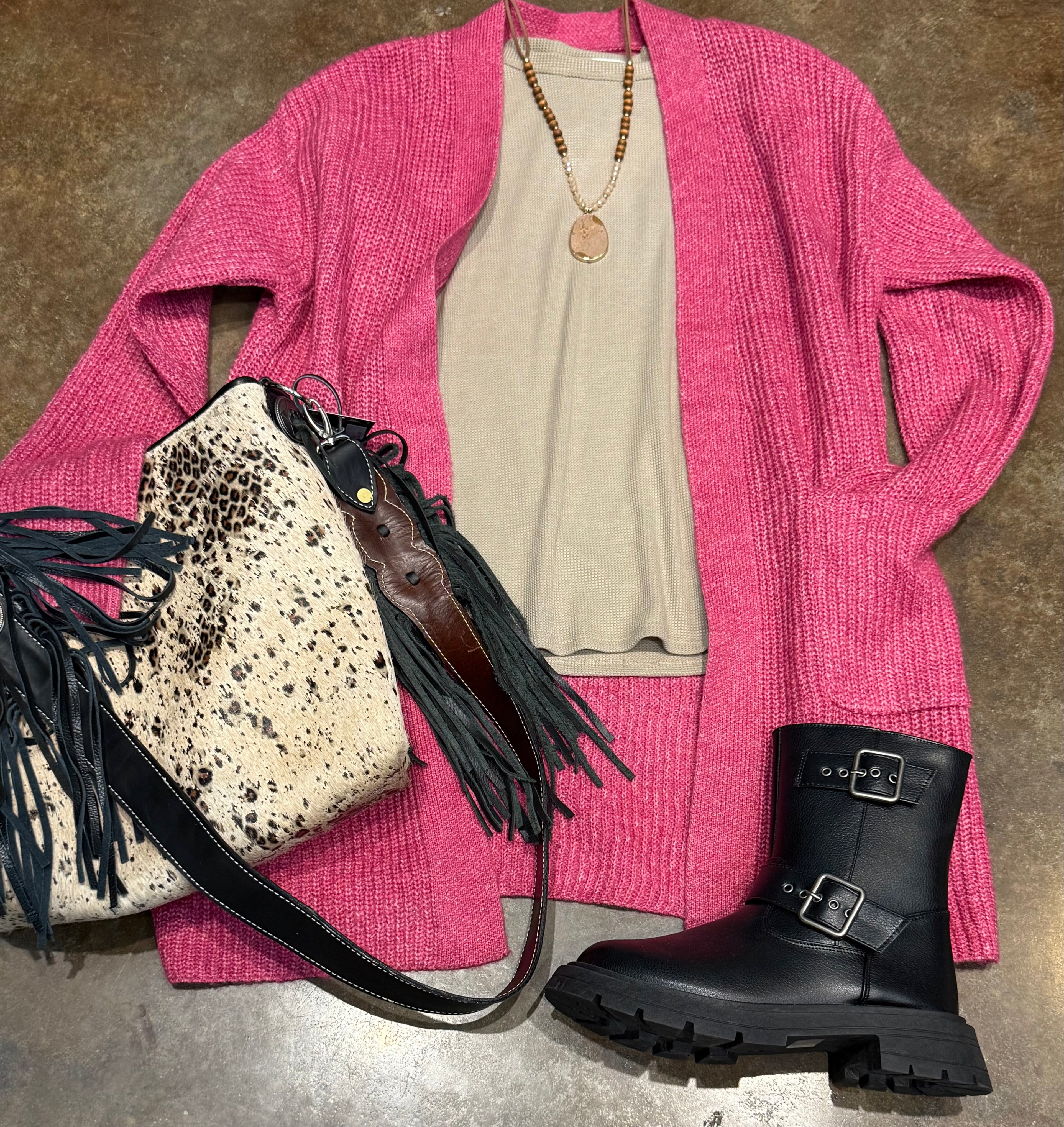 Pink Knit Pocket Cardigan