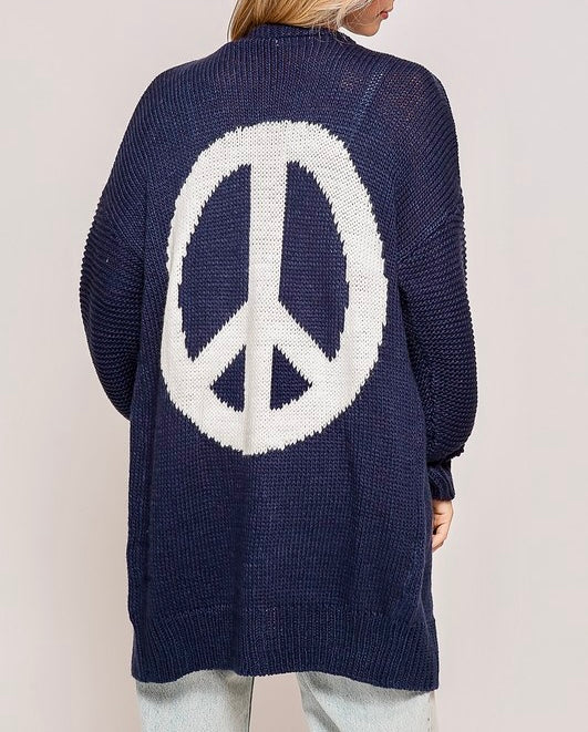 Navy Cable Knit Peace Cardigan