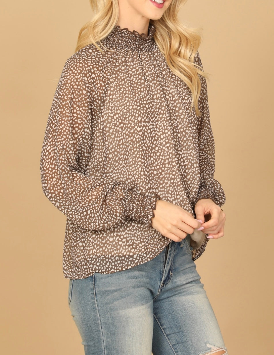 Mocha Smocked Neck Top