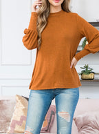Rust Puff Sleeve Mock Neck Top