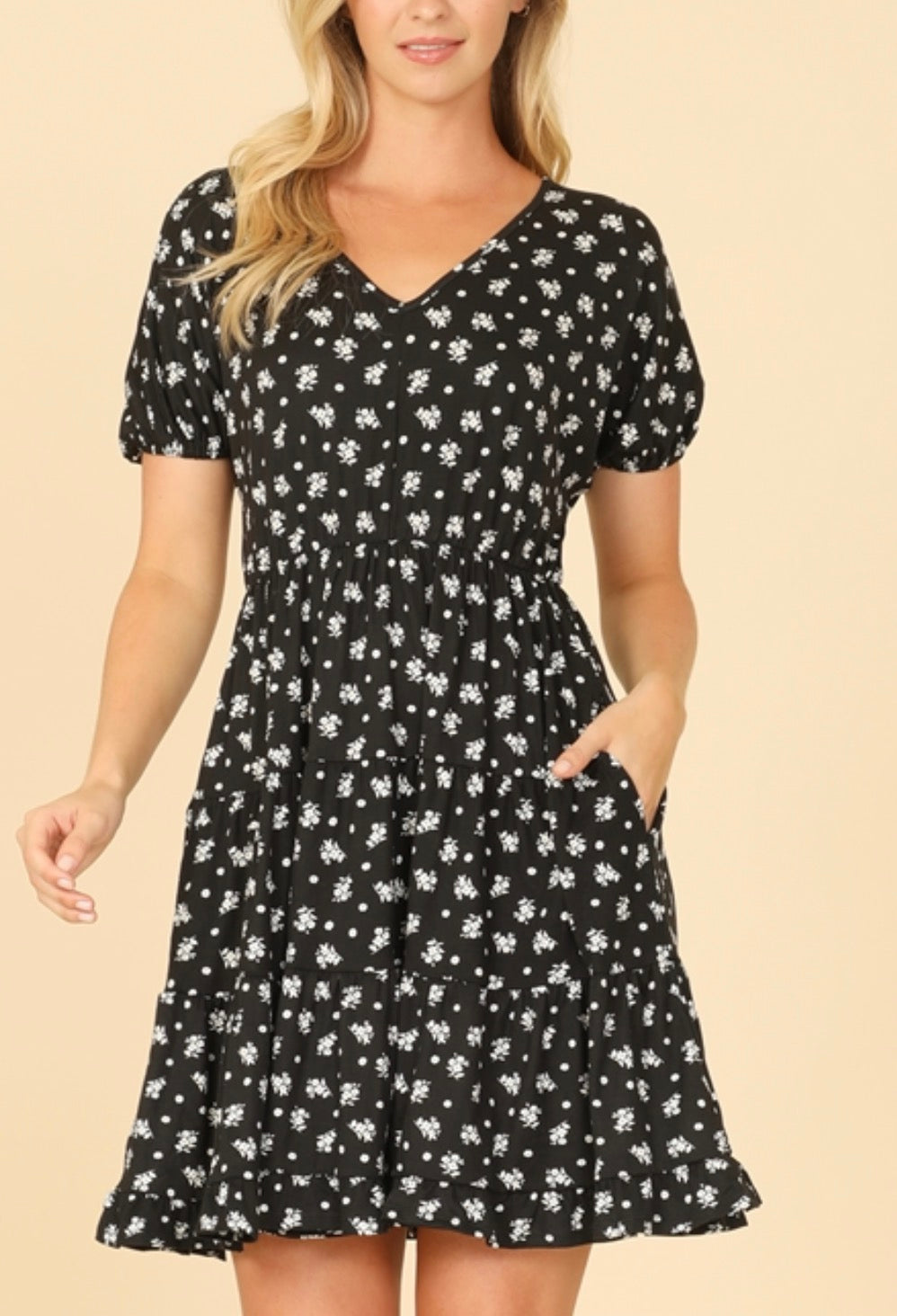 Black Floral Tiered Dress