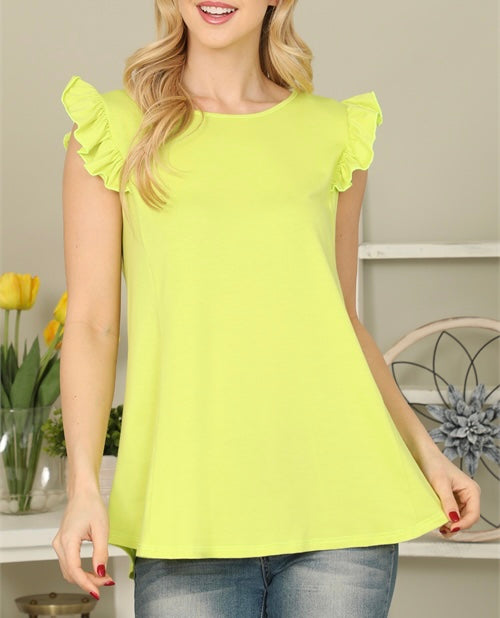 Vintage Lime Ruffle Sleeve Top