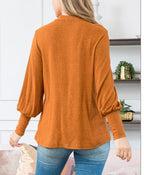 Rust Puff Sleeve Mock Neck Top