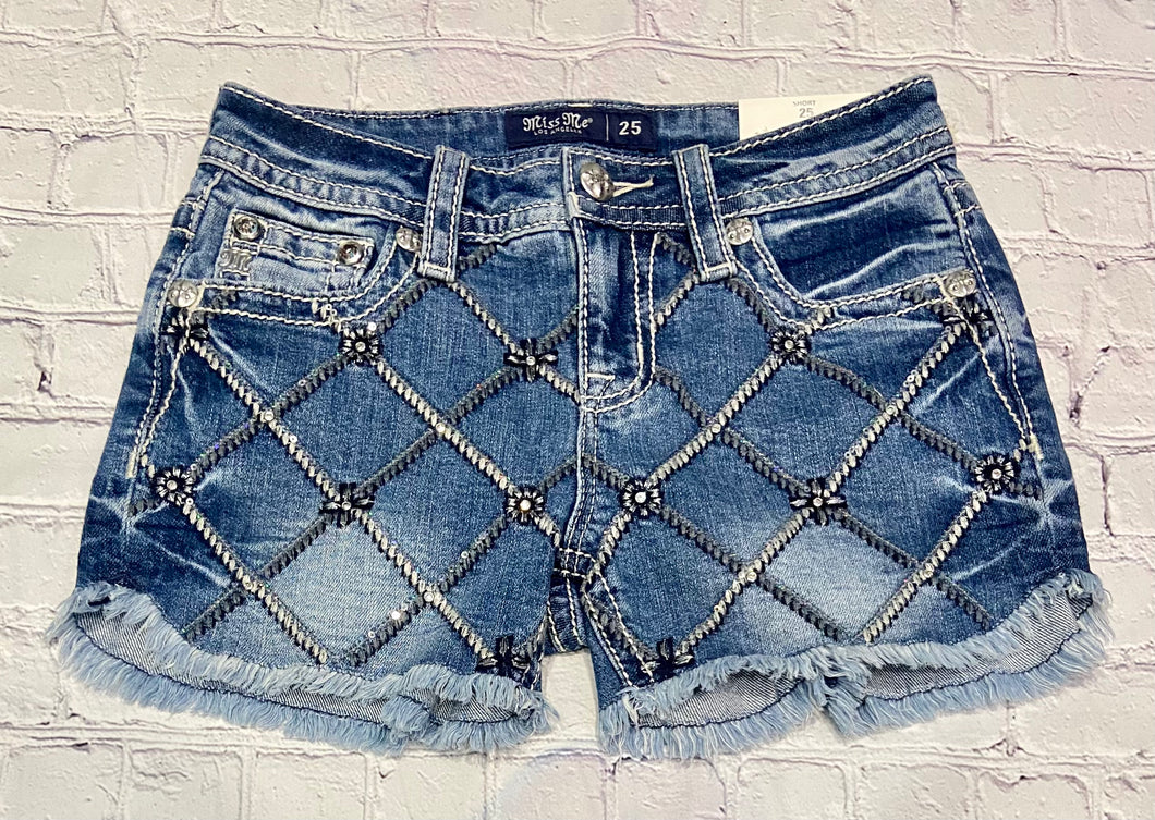 Miss Me Rhinestone Check Shorts