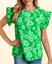 Load image into Gallery viewer, Green Floral Frilled Sleeve Top
