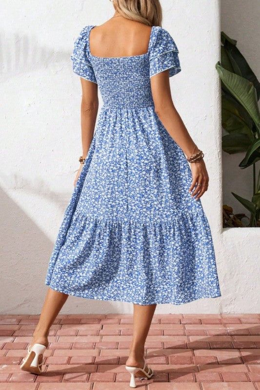 Blue Floral Midi Dress