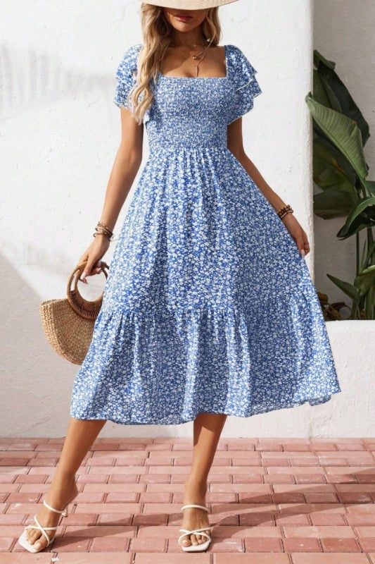 Blue Floral Midi Dress