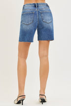 Risen Mid Length Raw Hem Shorts