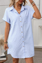 Blue Striped Button Down Shirt Dress