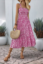Pink Floral Smocked Maxi Dress