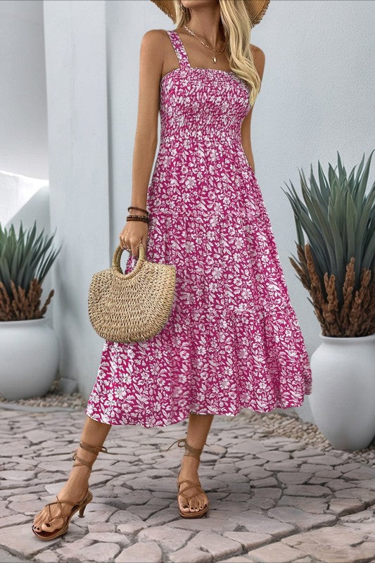 Pink Floral Smocked Maxi Dress