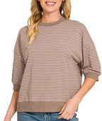 Striped Banded 3/4 Sleeve Top