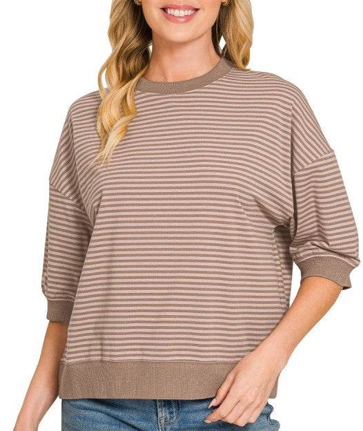 Striped Banded 3/4 Sleeve Top