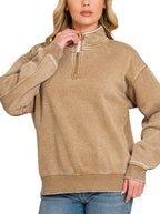 Acid Wash Mock Neck Half Zip