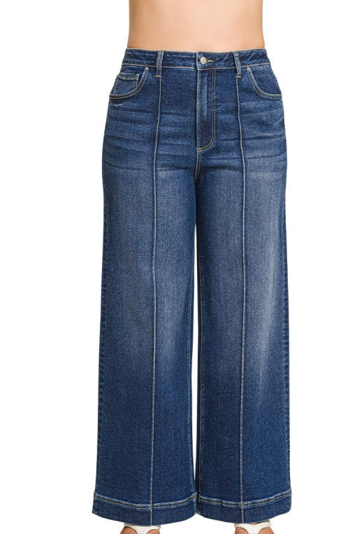 Plus Pintuck Wide Leg Jeans
