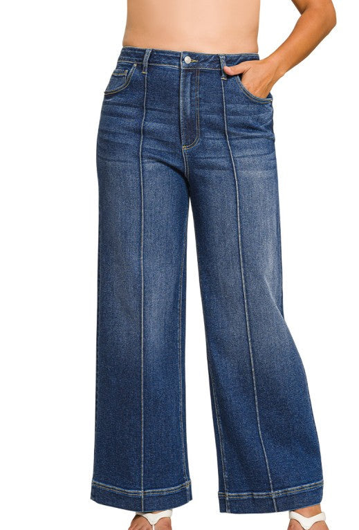 Plus Pintuck Wide Leg Jeans