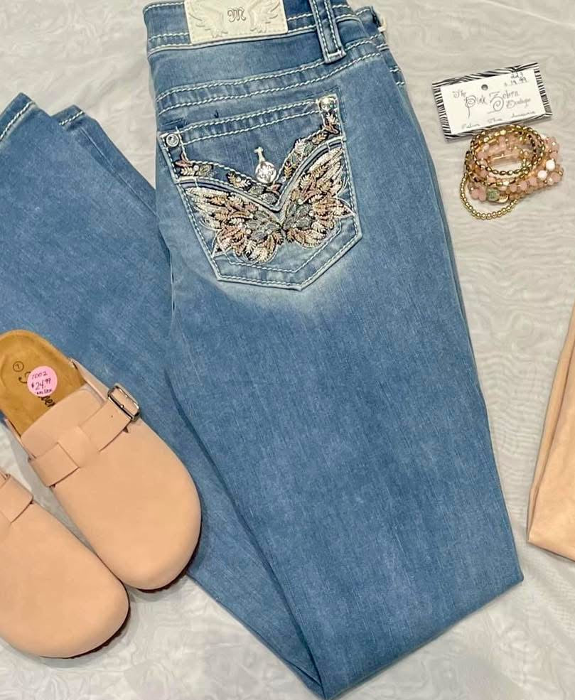 Miss Me Butterfly Pocket Bootcuts