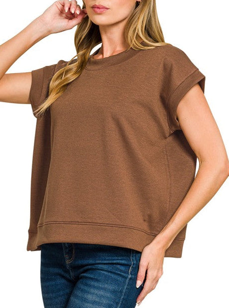 Brown Scuba Short Sleeve Top