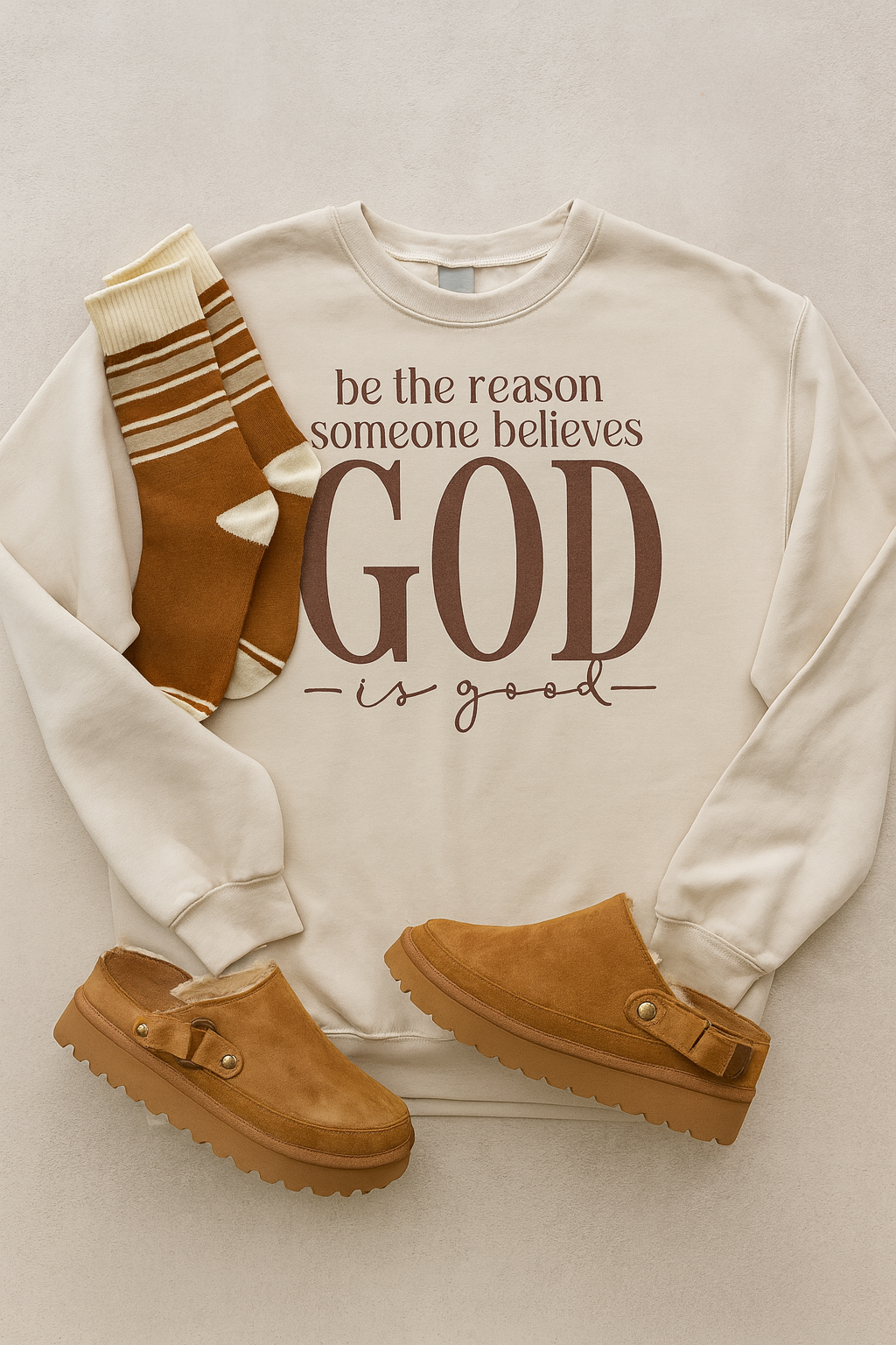 Tan God is Good Crewneck