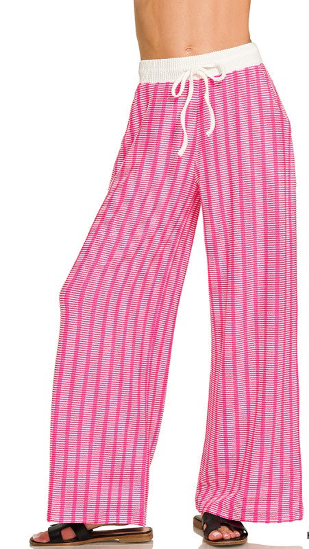 Pink Striped Raised Rib Pants