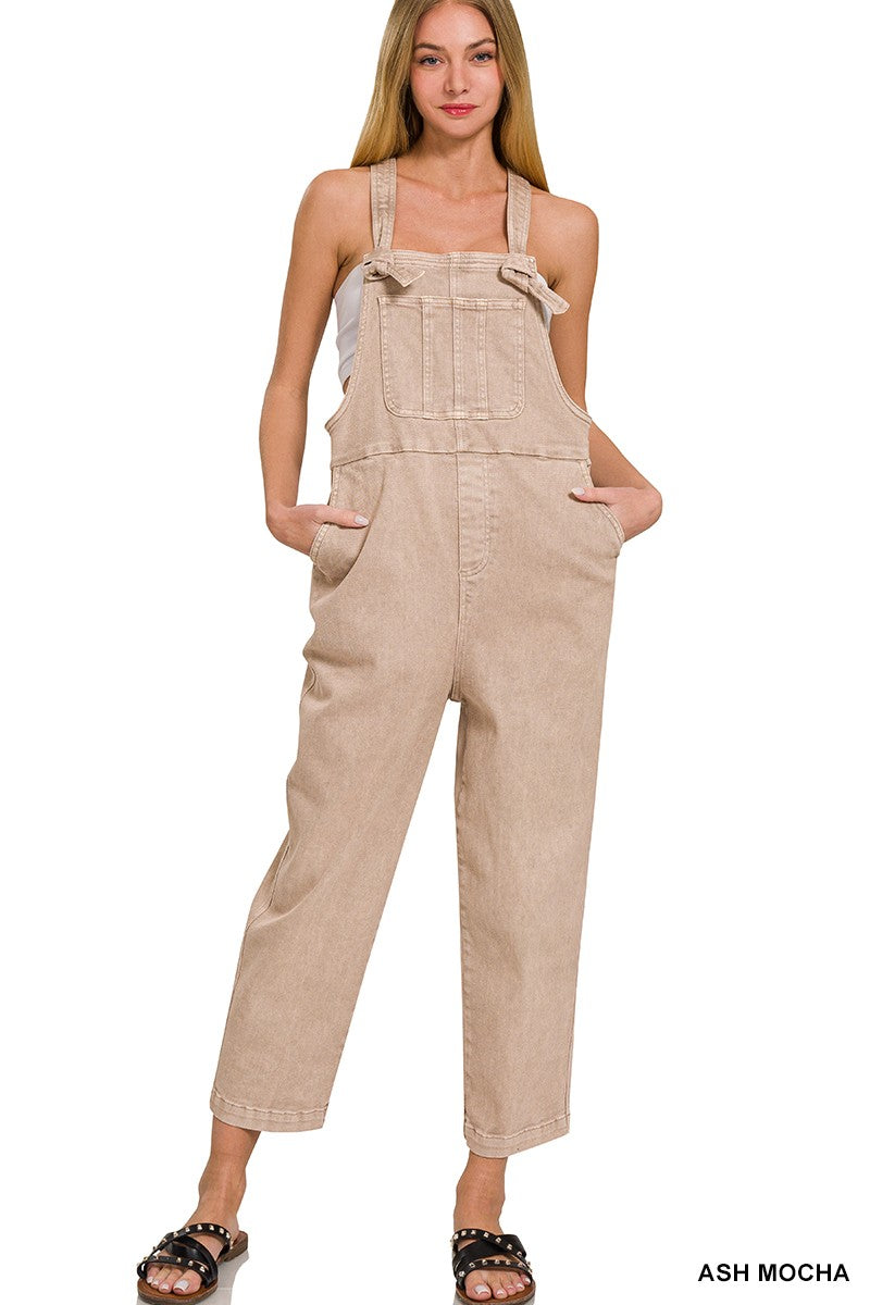 Washed Mocha Knotted Overalls